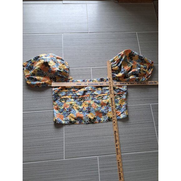 New Abercrombie Fitch Women's XL Square Neck Floral Ruched Puff Sleeve Crop Top - Picture 12 of 12